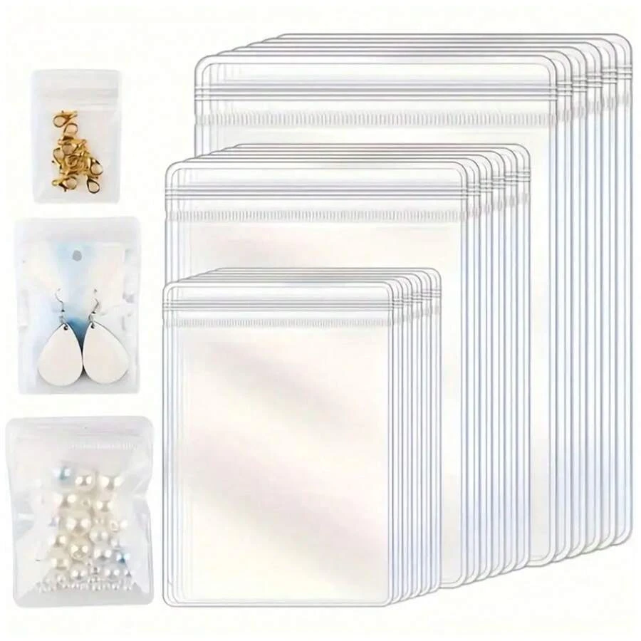 30/100 piezas Bolsas transparentes de PVC autosellantes, adecuadas para joyería - a prueba de polvo y anti-oxidación, bolsas de almacenamiento para aretes, anillos, pulseras - transparente - Ver 1