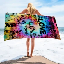 1pc Super Large New Microfiber Beach Towel, Highly Absorbent Swim/Bath Towel With Digital Printing, Colorfast, Suitable For Summer - Blue and White - View 3