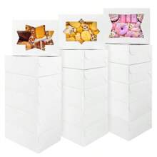 24 件烘焙盒，8x6x2.5 英寸 3 款带窗饼干盒，带窗糖果盒，巧克力草莓，蛋糕，松饼，甜甜圈 - 白色 - 查看 12