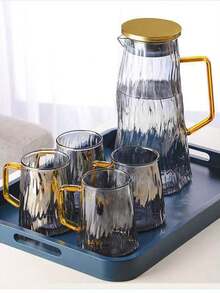 1 pieza Jarra de agua resistente al calor, jarra de agua de glaciar de vidrio borosilicato de alta calidad, jarra de jugo de gran capacidad, tetera doméstica, tetera de infusión de frutas para restaurante, artículo para el hogar