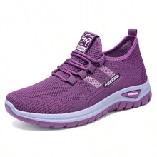 Zapatillas deportivas moradas casuales y cómodas con estampado de letras para mujer - Morado - Ver 5