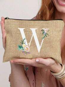 1 Peça Nécessaire com Estampa de Letra de A a Z, Presente para Meninas, Bolsa de Armazenamento com Padrão de Letra Fofo Retrô Simples da Moda com Estampa, Nécessaire para Armazenamento de Itens Pequenos, Bolsa para Cosméticos, Bolsa Leve e Dobrável para Armazenamento, Bolsa Simples para Compras, Nécessaire Presente para Professores, Armazenamento para Enfermeiros, Médicos e Professores, Adequado para Armazenamento de Cosméticos de Viagem Pessoal - Caqui - Visão 17