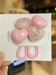 12个糖果色发圈，Qriginality高弹力双头亮珍珠马尾发圈，发饰 - 12pcs愛心雙頭髮圈(無卡片) - 查看 7