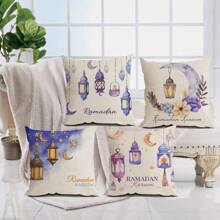 4 pièces Set de housses de coussin avec imprimé croissant de lune et étoile, convient pour le canapé, le salon, la chambre, la voiture, le bureau, fermeture éclair, lavage à la main uniquement