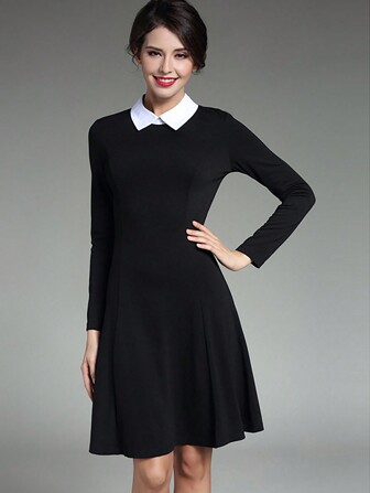 Women's Doll Collar Long Sleeves Wear To Work Swing A-Line Party Casual Dress