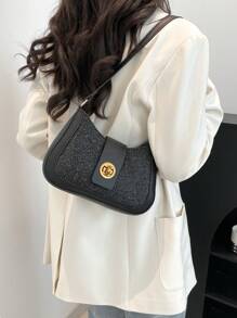 Nicho Bolsa feminina de ombro axila transversal, moda de deslocamento chique estilo coreano bolsa de sela com fecho de trava, outono/inverno