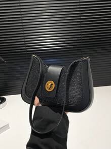 Nicho Bolsa feminina de ombro axila transversal, moda de deslocamento chique estilo coreano bolsa de sela com fecho de trava, outono/inverno