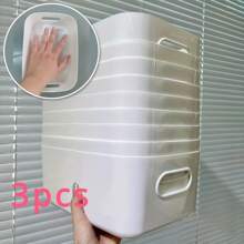 3 件装白色塑料收纳盒化妆品/学校用品收纳 - 适用于厨房、浴室、卧室、客厅、宿舍和书桌、开学季、家居的多功能收纳盒 - 白色 - 查看 1