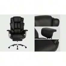 Office Chair, Big And Tall Executive Office Chair With Footrest, Leather Computer Chair, Ergonomic Reclining Chair High Back, Large Home Office Chair (Black)