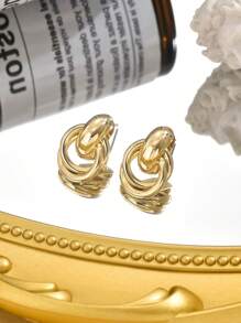 1 Pair Simple Fashion Creative Unique Design Gold Twist Hoop Earrings, Suitable For Daily Wear For Women