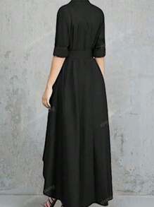 Women's Solid Color Single-Breasted Shirt Dress With Tie Waist, A-Line Silhouette, New Autumn/Winter Collection