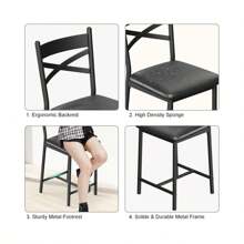 mteryoing Bar Stools Set Of 2/4, PU Upholstered Bar Chairs, Kitchen Island Chairs With X-Shaped Backrest And Metal Footrest, Black Counter Height Chairs For Dining Room, Coffee Shop - Set of 2-Black - 查看 5