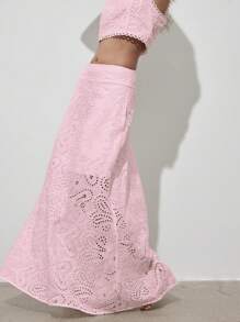 （1 件）复古花卉镂空全刺绣 A 字中长裙，优雅精致的半身裙，不含背心，哥特风，圣诞节