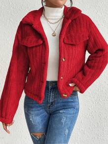 Chaqueta Acolchada Con Solapa Para Mujer, Chaqueta Para Mujer,Abrigo,Chamarra Para Mujer - Rojo - Ver 2