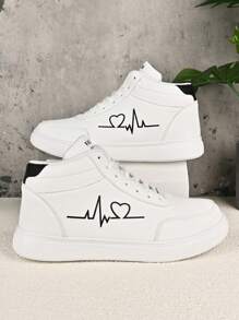 户外舒适男士休闲鞋 厚底防滑男士运动鞋 新款时尚男鞋 优质登山鞋 新款春夏跑步鞋 百搭高帮增高鞋（不对称图案） - 白色 - 查看 2