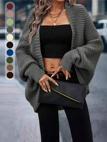 Áo khoác cardigan nữ kiểu dáng thanh lịch, chất liệu móc len, màu trơn, tay cánh dơi, thích hợp mặc hàng ngày và trong các dịp lễ hội, mùa đông. - Màu xám đen - Xem 4