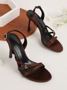 Women Sexy Criss-Cross Strap Design Stiletto High Heel Sandals, Elegant Versatile Summer Party Shoes - Coffee Brown - View 2
