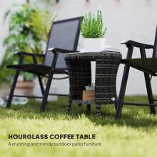 Outsunny Mesa de centro de mimbre para exteriores de 18", mesa lateral de patios con 2 niveles de almacenamiento, tapa de madera compuesta para jardín, patio trasero o balcón - Gris - Ver 4