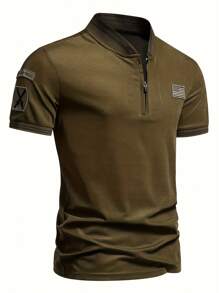 Men's Breathable Zipper Shirt - Casual & Outdoor, Geometric Pattern, Machine Washable - Perfect For Golf, Hiking & Beach Trips - 綠色 - 查看 2