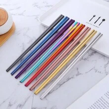 1 Pair Custom Personalized Monochrome Iridescent Lettering Stainless Steel Chopsticks, Convenient For Travel, Gatherings, No Storage Case Only Chopsticks,Multi-Functional,Durable,Ornamental,Reusable,Adorable,High-Quality,Cute,Modern,Custom,Personalized,Unique,Office,School,Home