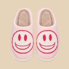 Chaussons avec Visage Joyeux Femmes Hommes Peluche Chaud Hiver Chaussons Supérieur Rétro Smile Pantoufles Doux Moelleux Mémoire Foam Chaussons