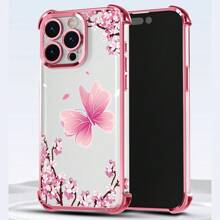 Una elegante funda para teléfono no incluye un cordón ni un soporte. 1 unidad de funda protectora transparente de TPU, reforzada, anti-caídas, con diseño de mariposa rosa y galvanoplastia, compatible con/16promax/16pro/16/13promax/12promax11, 15PROMAX, 14PROMAX/, SAM//Note13pro/S23 Ultra/S24 Ultra. - Rosa - Ver 2