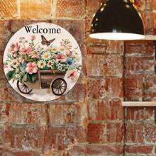1 Peça Placa de Boas-Vindas Redonda de Madeira de 8 Polegadas com Design Floral e de Borboleta, Decoração de Parede Vintage. Adequado para Varanda, Casa, Entrada, Ótimo Presente para Decoração de Quarto de Amigos, Decoração de Jardim, Decoração de Casamento, Decoração de Casa