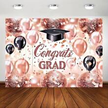 1 Rose Gold Graduation Congratulatory Polyester Background, Graduation Party Photo Background, No Need For Electricity, Suitable For Photo Booth And Birthday Decoration