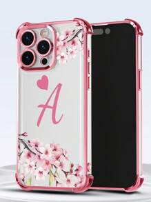 Summer Phone Case 1pc New Pink Sakura Electroplated Corner Air Cushion Shockproof/Thick Transparent TPU Protective Case Compatible With IPhone/16Pro Max/16Pro/16/13ProMax/12ProMax11,15ProMax,14ProMax/Galaxy,SAM/Honor/Note13Pro/S23 Ultra/S24 Ultra,International Version, Not The Domestic Version - Pink - View 3