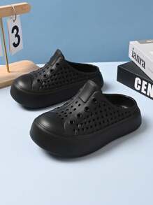 1 Pair Children Non-Slip Solid Color Thick Sole Open-Toe Sandals, Summer - Black - View 1