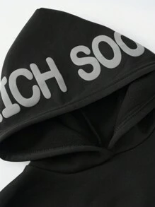 男士字母印花连帽衫套头运动衫原宿街头服饰，宽松时尚保暖秋冬连帽衫 - 黑色 - 查看 6