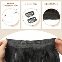 FESHFEN Invisible Hair Extensions Secret Wire Hair Extensions Synthetic Adjustable Curly Hair Extensions Long Wavy Secret Hair Pieces For Women 18/20 Inch - 黑色 - 查看 3