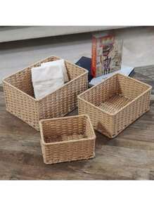 1 pièce Panier de rangement tressé fait main, idéal pour l'organisation de la réserve, le bureau à domicile ou le salon - portable et gain de place