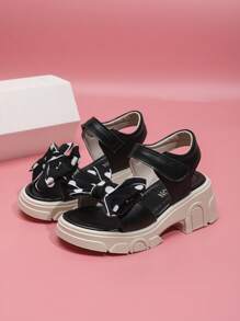 2025 Summer Big Bow Girls High Heel Sandals, Comfortable PU Leather Children Party & Casual Sandals