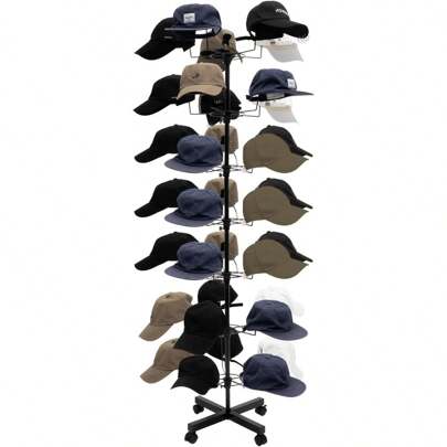 HOHOBLA 7 Tiers Rotating Hat Display Rack Stand W/ 35-Hooks Hat,Free Standing Hat Holder Storage Organizer,Floor Stand Display Holder Headwear Retail Store Black Hat/Wig/Cap Hanger Rack With Wheels,Spring,Minimalist,Summer Tops