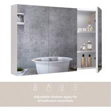 Wall-Mounted Mirror Cabinet White, 3-Door Mirrored Storage Cupboard, Adjustable Height Shelves Storage Unit (90 X 60 X 15 Cm)