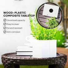 Outsunny Mesa de centro de ratán de 18" para exteriores, mesa lateral de patio de ratán PE con 2 niveles de almacenamiento, tablero de madera compuesta para jardín, patio trasero y balcón - Marrón mixto - View 7