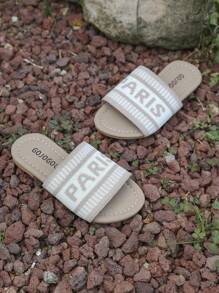 迷你设计米色巴黎风透气编织芳香小凉鞋女童轻松跟夏季 - 米色 - 查看 5