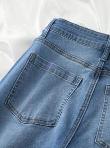 Women's New Distressed Straight-Leg Stretchy Jeans