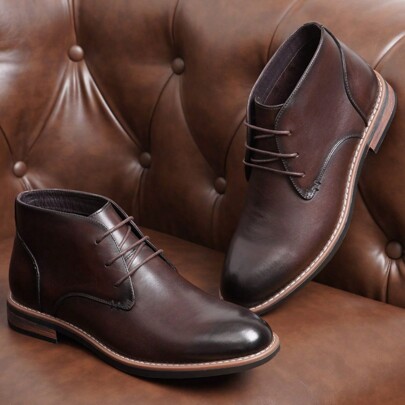 SHOESMORE Men's Leather Chukka Brown Boots Lace Up Dress Boots Premium Black Boots For Men