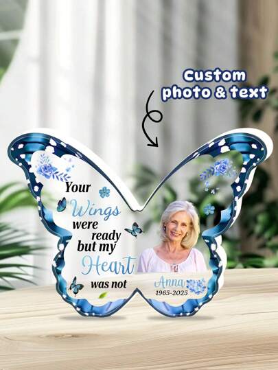 Foto personalizada "Tus alas estaban listas pero mi corazón no lo estaba" - Placa conmemorativa personalizada de acrílico - Regalo de condolencias para miembros de la familia - 18 estilos, Placa conmemorativa personalizada - Regalo de condolencias - Regalos de duelo por la pérdida de un ser querido - Regalos de mariposa por la pérdida de un padre o una madre - Decoración de mesa - Decoración de placa de acrílico con foto personalizada, Mini Stuff
