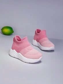 全新儿童休闲轻便透气网眼低帮一脚蹬户外运动鞋，鞋底柔软，防滑，适合所有季节 - 粉色 - 查看 4