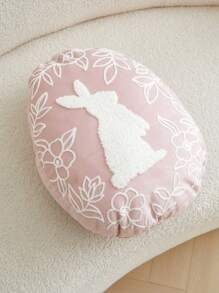 1件复活节粉色兔子刺绣不规则形状抱枕套，春季花卉抱枕套，复活节装饰蛋形靠垫套，适合室内装饰，春夏款，不含枕芯 - 粉色 - 查看 7