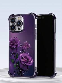 Funda de teléfono morada 1 pieza Nueva funda protectora morada con rosa electrochapada, amortiguación y TPU transparente reforzado compatible con iPhone/16 Pro Max/16 Pro/16/13 Pro Max/12 Pro Max 11, 15 Pro Max, 14 Pro Max/Galaxy, SAM/Honor/Note 13 Pro/S23 Ultra/S24 Ultra