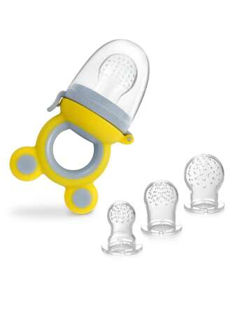 4Pcs Baby Toddler Fruit Vegetable With Handles Perfect Food Supplement Food Feeder With 3 Different Size Pacifier Tips Cartoon Frog Shape Teether