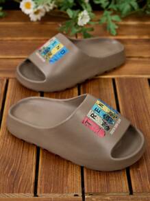 Zapatillas con estampado de letras con estilo retro para adolescentes, transpirables y ligeras de suela blanda de EVA antideslizante para uso diario en interiores/exteriores y playa, disponibles en varios colores