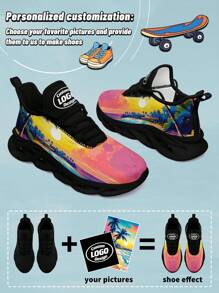 1 Pair Custom Men's Sports Shoes, Personalized Customized Your Photo And Name, Unique Customized Gifts With Breathable Mesh Design, Fashionable And Comfortable Thick Sole Sneakers, Stylish And Soft Athletic Footwear For Men And Women - Black - View 1