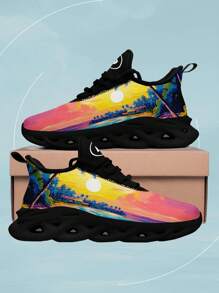 1 Pair Custom Men's Sports Shoes, Personalized Customized Your Photo And Name, Unique Customized Gifts With Breathable Mesh Design, Fashionable And Comfortable Thick Sole Sneakers, Stylish And Soft Athletic Footwear For Men And Women - Black - View 2