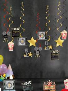12 pièces Pendentif spirale thème cinéma, convient pour la décoration de fête d'anniversaire thème cinéma, cadeau d'anniversaire, décoration suspendue d'anniversaire, pendentif spirale d'anniversaire, faveurs de fête, décoration de fête à thème jeu, décoration de chambre, décoration d'intérieur - soirée cinéma - Voir 1