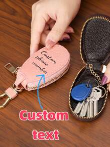 Customized Text Key Pouch Unisex Car Key Organizer Holder Large Capacity Multi-Functional Keyring Case Valentines - Multicolor - View 2